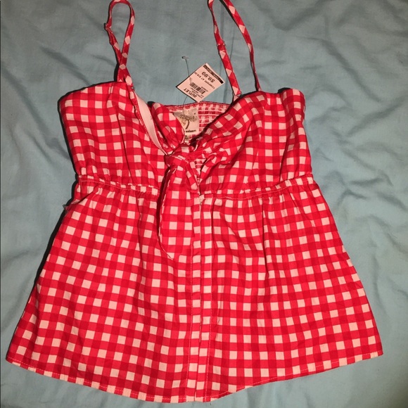 New with tags red checkered print button up tank - Picture 2 of 5